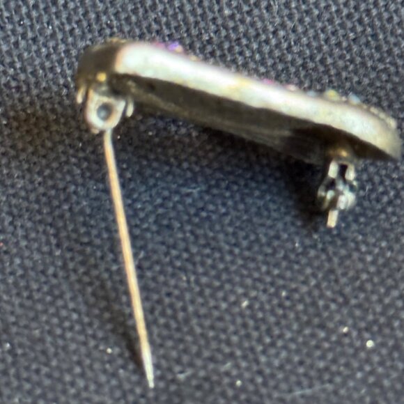 Vintage Handbag Pin Brooch With Floral Rhinestone Accents & Purple Enamel Detail - Picture 7 of 9